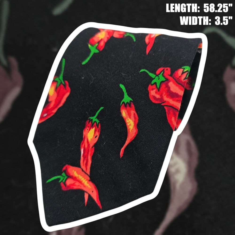 D’em Crazy Black Red Chili Pepper Novelty Cotton Tie Vintage USA 58.25"